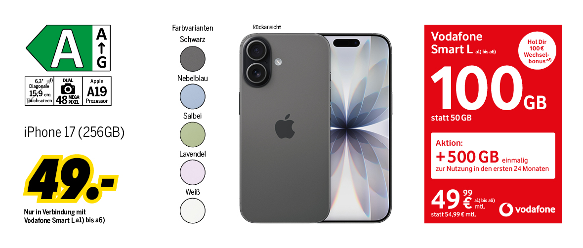 iPhone 17 mit 256GB für einmalig 49€